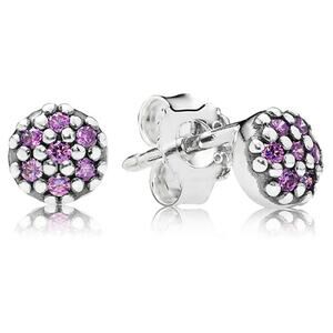 Pandora Sterling Silver 925 Pink Violet Zirconia Pave Stud Earrings